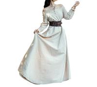 Leonardo Carbone® Robe Mechthild pour femme | Détails de cordon de serrage | Inspiration médiévale | Carnaval, Halloween, cosplay, LARP, costume, robe, tenue de fête | 100 % coton, chanvre., L