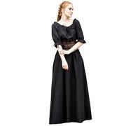 Leonardo Carbone® Robe Melisande pour femme | Détails réglables | Design fluide | Carnaval, Halloween, cosplay, LARP, médiéval, viking, costume | 100 % coton, Noir , 3XL
