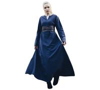 Leonardo Carbone® Robe Valdis pour femme | Col en V | Ourlet fluide | Carnaval, Halloween, cosplay, LARP, médiéval, viking, costume, historique | 100 % coton, bleu nuit, XL
