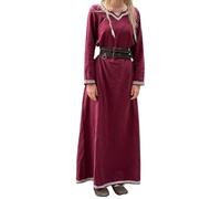 Leonardo Carbone® Robe viking Brigida pour femme - Broderie à la main - Col en V - Carnaval - Halloween - Cosplay - Moyen-Âge - Viking - Costume - 100 % coton, rouge, 3XL