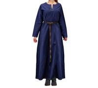 Leonardo Carbone® Robe Viking Helga pour femme - Broderies élaborées - Silhouette fluide - Carnaval, Halloween, cosplay, LARP, médiéval, viking - 100 % coton, bleu, XXXL