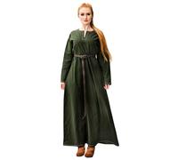 Leonardo Carbone® Robe viking Helga pour femme - Broderies élaborées - Silhouette fluide - Carnaval, Halloween, cosplay, LARP, médiéval, viking - 100 % coton - Vert - Taille M