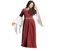 Leonardo Carbone® Robe Yala pour femme - Broderie et laçage - Carnaval, Halloween, cosplay, LARP, médiéval, viking, costume, robe de fête, Renaissance - 100 % coton - Rouge - Taille S