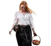 Leonardo Carbone® Sandra Chemisier médiéval à manches courtes pour femme | Cordon de serrage réglable | Décoration élégante en dentelle | Carnaval, Halloween, cosplay, LARP, tunique, chemise | 100 %