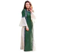 Leonardo Carbone® Sophie Robe à bordure pour femme | Laçage réglable | Manches trompettes fluides | Carnaval, Halloween, cosplay, LARP, Moyen-Âge, Fantasy, Costume | 100 % coton, Vert/naturel, M