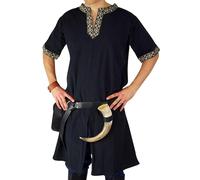 Leonardo Carbone® Tunique à manches courtes Richard - Vêtement médiéval pour homme, chemise médiévale, chemises de loisirs à manches courtes, costume de carnaval pour homme, tunique viking, vêtement