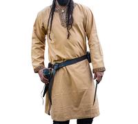Leonardo Carbone® Tunique avec bordure Halvor - Vêtement médiéval pour homme, chemise médiévale, chemises de loisirs, costume de carnaval, tunique viking, vêtements de jeu - 100 % coton, Bois, M