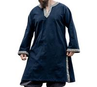 Leonardo Carbone® Tunique avec bordure Halvor - Vêtement médiéval pour homme, chemise médiévale, chemises de loisirs, costume de carnaval, tunique viking, vêtements de jeu - 100 % coton, Noir , XL