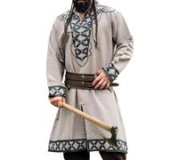 Leonardo Carbone® Tunique viking Erik - Vêtement médiéval pour homme, chemises de loisirs à manches courtes, costume de carnaval, tunique viking, vêtements LARP - 100% coton avec applications en cuir