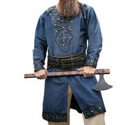 Leonardo Carbone® Tunique viking Erik - Vêtement médiéval pour homme, chemises de loisirs à manches courtes, costume de carnaval, tunique viking, vêtements LARP - 100% coton avec applications en cuir