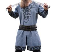 Leonardo Carbone® Tunique viking Erik - Vêtement médiéval pour homme, chemises de loisirs à manches courtes, costume de carnaval, tunique viking, vêtements LARP - 100% coton avec applications en cuir