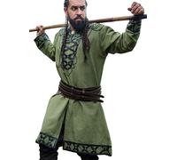 Leonardo Carbone® Tunique viking Erik ? Vêtements médiévaux pour hommes, chemises de loisirs à manches courtes, costume de carnaval, tunique viking, vêtements LARP - 100 % coton avec applications en
