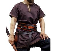 Leonardo Carbone® Tunique Viking Harbard - Vêtements médiévaux pour Hommes, Chemise médiévale, Chemises de Loisirs à Manches Courtes, Costume de Carnaval, LARP - 100% Coton Marron Foncé XL