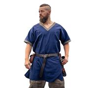 Leonardo Carbone® Tunique viking Loki - Vêtement médiéval pour homme, chemise médiévale pour homme, costume de carnaval pour homme, tunique viking, vêtements de jeu - 100 % coton, bleu, 5XL