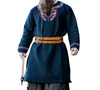 Leonardo Carbone® Tunique viking Snorri - Vêtement médiéval pour homme, chemise médiévale, costume de carnaval pour homme, tunique viking, vêtements LARP - 100 % coton avec broderie urnes, noir/rouge,