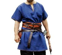 Leonardo Carbone® Tunique Viking Theobald - Vêtement médiéval pour homme, chemise médiévale, chemises de loisirs, costume de carnaval, tunique viking, vêtements LARP - 100 % coton, bleu, XXL