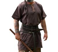 Leonardo Carbone® Tunique Viking Theobald - Vêtement médiéval pour homme, chemise médiévale, chemises de loisirs, costume de carnaval, tunique viking, vêtements LARP - 100 % coton, marron foncé, S