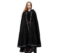 Leonardo Carbone® Unisex Cape médiéval en laine avec broderie Alma - Vêtement médiéval pour femmes et hommes, cape pour hommes, costume de Hobbit, vêtement LARP, Viking, Cosplay, Halloween Noir