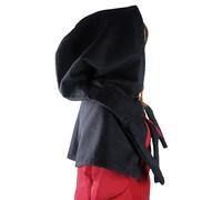 Leonardo Carbone® Unisexe Gugel en Laine Médiévale Ouverte Anita - Costume Medieval Capuche, Chaperon Courte, Robe Médiévale, LARP, Tenue Vikings, Cosplay, Renaissance, Cagoule, Hobbit Noir
