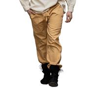Leonardo Carbone® Veit Pantalon d'été léger pour homme, tenue de festival, viking, vêtement médiéval, LARP, cosplay, loisirs, long, 100 % coton, miel, 3XL