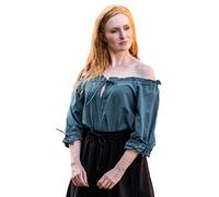 Leonardo Carbone® Vera Chemisier pour femme | Épaules dénudées | Lacets | Carnaval, Halloween, cosplay, LARP, chemisier médiéval, tunique, costume, festival, événement | 100 % coton, pétrole, 3XL