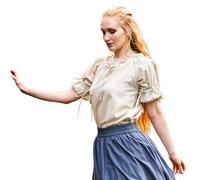Leonardo Carbone® Verena Chemisier pour femme | Décolleté avec cordon de serrage | Manches à volants | Carnaval, Halloween, cosplay, LARP, médiéval, viking, costume, tunique, 100 % coton, naturel, XL
