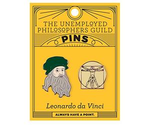 Leonardo da Vinci and Vitruvian Man Enamel Pin Set - 2 Unique Colored Metal Lapel Pins