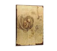 Leonardo_Da_Vinci Poster sur toile avec études du fœtus dans l'utérus de Da Vinci - Décoration murale moderne - 60 x 90 cm
