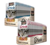 Leonardo Drink Lot de 2 boîtes de 20 x 40 g au total 40 sachets de boisson pour chat Bouillon de viande avec bandes Aliment complémentaire pour chats (saumon et bœuf)