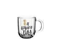Leonardo Emozione 046412 Tasse cadeau en verre avec motif ananas et inscription « Oh Happy Day » Passe au lave-vaisselle 400 ml