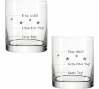 Leonardo Gobelets à whisky, set de 2, Bonne journée , Mauvaise journée , Ne demande pas , Tumbler, verre d'ambiance avec gravure amusante, verre, 220 ml