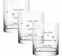 Leonardo Gobelets à whisky, set de 3, Bonne journée !, Mauvaise journée !, Ne demande pas !, Tumbler, verre d'ambiance avec gravure amusante, verre, 220 ml
