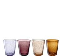 LEONARDO HOME BURANO 055289 Lot de 4 verres colorés avec inclusions à bulles, verre à eau, gobelet à boissons gazeuses, quatre couleurs, passe au lave-vaisselle, fait main, 330 ml