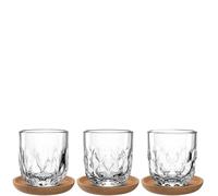 LEONARDO HOME GOCCE 055191 Lot de 6 verres à café • 3 dessous de verre en liège • 3 tasses à café • Verre à cappuccino pour porte-filtre • Passe au lave-vaisselle • Avec structure goutte • Transparent
