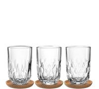 LEONARDO HOME GOCCE 055192 Lot de 6 verres à latte macchiato 390 ml avec 3 dessous de verre en liège 3 verres à latte macchiato Café glacé Passe au lave-vaisselle Structure goutte Transparent