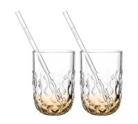 LEONARDO HOME GOCCE Caramel Macchiato Verre • 6 verres à latte macchiato + pailles • Gobelet LM pour porte-filtre • Passe au lave-vaisselle • Structure goutte • Verre matcha • Abricot • 390 ml