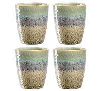 LEONARDO HOME Matera 022841 Lot de 4 grandes tasses en faïence, contenance 300 ml, faites à la main, passent au micro-ondes, au lave-vaisselle, vert/anthracite/beige