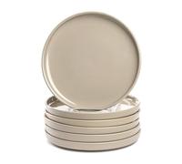LEONARDO HOME Roma 026361 Lot de 6 assiettes plates, diamètre : 22 cm, passent au micro-ondes et au lave-vaisselle, empilables, en céramique pour 6 personnes, en faïence avec surface émaillée, beige