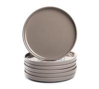 LEONARDO HOME Roma 027921 Lot de 6 assiettes plates, Ø 22 cm, passent au micro-ondes et au lave-vaisselle, empilables, en céramique pour 6 personnes, assiettes en faïence avec surface émaillée, taupe