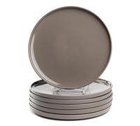 LEONARDO HOME Roma 027922 Lot de 6 assiettes plates, Ø 27 cm, passent au micro-ondes et au lave-vaisselle, empilables, en céramique pour 6 personnes, assiettes en faïence avec surface émaillée, taupe