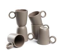 LEONARDO HOME Roma 027926 Lot de 6 tasses à café modernes avec anse - Fabriquées à la main en céramique de qualité supérieure - Empilables - Passe au lave-vaisselle et au micro-ondes - Taupe