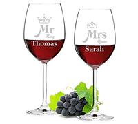 Leonardo Lot de 2 verres à vin avec gravure - Volume 460 ml - Nom au choix - Cadeau pour couple - Pour amateurs de vin - Vin rouge, vin blanc, anniversaire de Noël - Motif Mr. King et Mrs. Queen