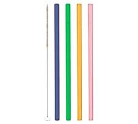 LEONARDO-Lot de 4 pailles avec la brosse en verre coloris multicolore