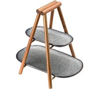 Leonardo Matera 022854 Petit présentoir à 2 étages en céramique et bois Assiette carrée pour présenter apéro, collations, fromage, etc. 33,6 x 8,2 x 24,5 cm (l x H x P) Anthracite