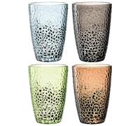 Leonardo Matera 024386 Lot de 4 verres à boire aspect martelé - Contenance 340 ml - Fabriqués à la main - Passe au lave-vaisselle - Robustes - Colorés