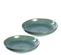 Leonardo Matera 026987 Lot de 2 assiettes creuses, en céramique, passent au lave-vaisselle, avec émail, 2 assiettes rondes en grès, en vert, diamètre : 20,7 cm