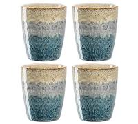 Leonardo Matera Lot de 4 tasses en céramique - Capacité : 300 ml - Fait main - Passe au micro-ondes - Passe au lave-vaisselle - Beige/anthracite/bleu