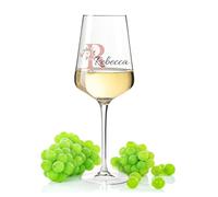 Leonardo Puccini Verre à vin avec impression UV - Fleur initiale - Personnalisable avec nom et monogramme - Convient pour vin Aperol Sangria et Lillet - Cadeaux pour elle et lui - Couleur rose