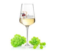 Leonardo Puccini Verre à vin avec impression UV - Initial Flower - Personnalisé avec nom et monogramme - Convient pour vin, Aperol, Sangria et Lillet - Cadeaux pour elle et lui - Couleur : rouge