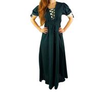 Leonardo Robe pour Femme médiévale LYSA à Manches Courtes avec laçage en Coton Vert Beige - S